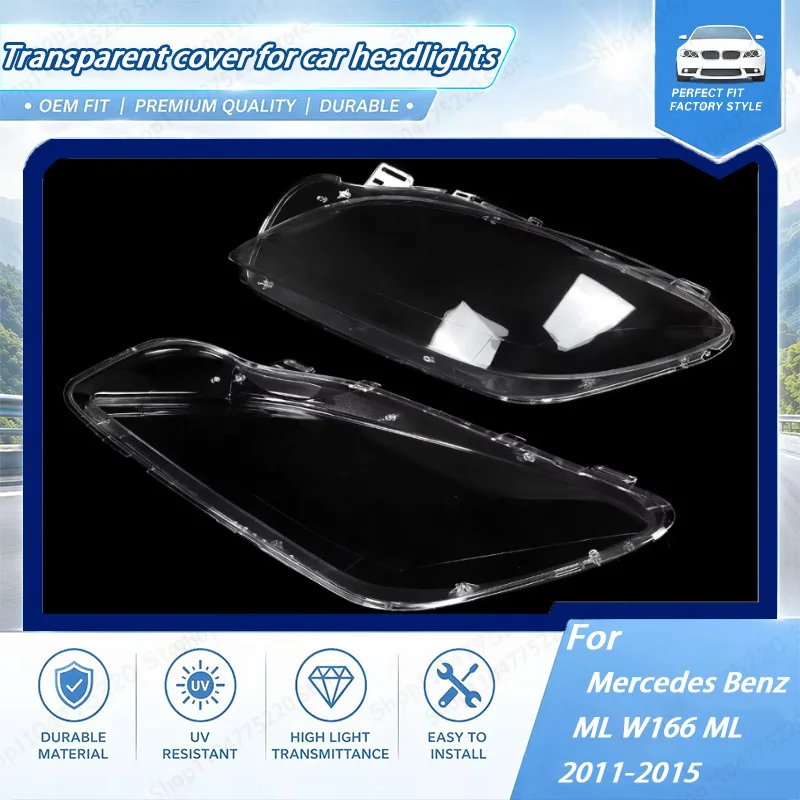 Car Headlamp Lamp Shade For Mercedes Benz ML W166 ML 2011 2012 2013 2014 2015 Shade Headlight Lens Clear Cover Left+Right