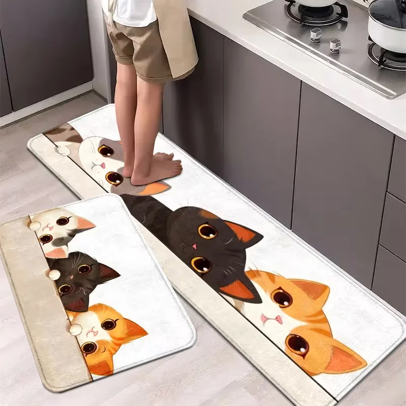 Cute Cat Pattern Print Kitchen Floor Mat, Easter Cat Non-slip Floor Mat, Standing Mat, Suitable for Living Room, Bedroom,