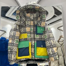 2023 European Station Winter New Down Jacket Women's Warm Fashion Short Color Patchwork Graffiti thick White Duck Down Coa