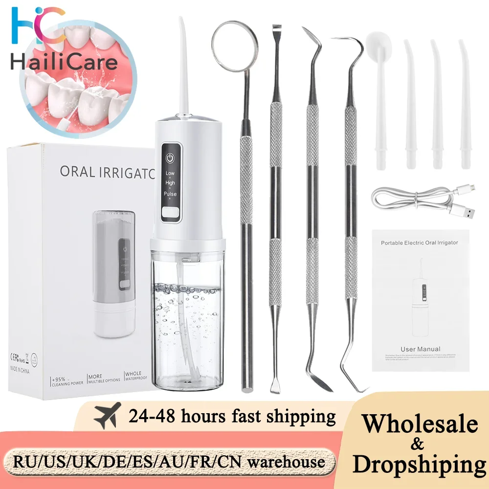 

Portable Oral Irrigator Dental Irrigator Jet Flosser USB Rechargeable Flosser Tooth 4 Jet Tip 230ml IPX7 Waterproof