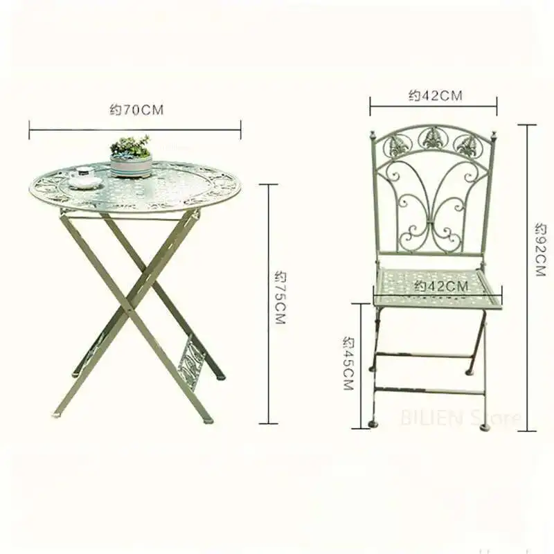 

Folding Outdoor Garden Furniture Sets Iron Table and Chair Nordic patio furniture Balcony Lounge Table and Chair Three-piece Set