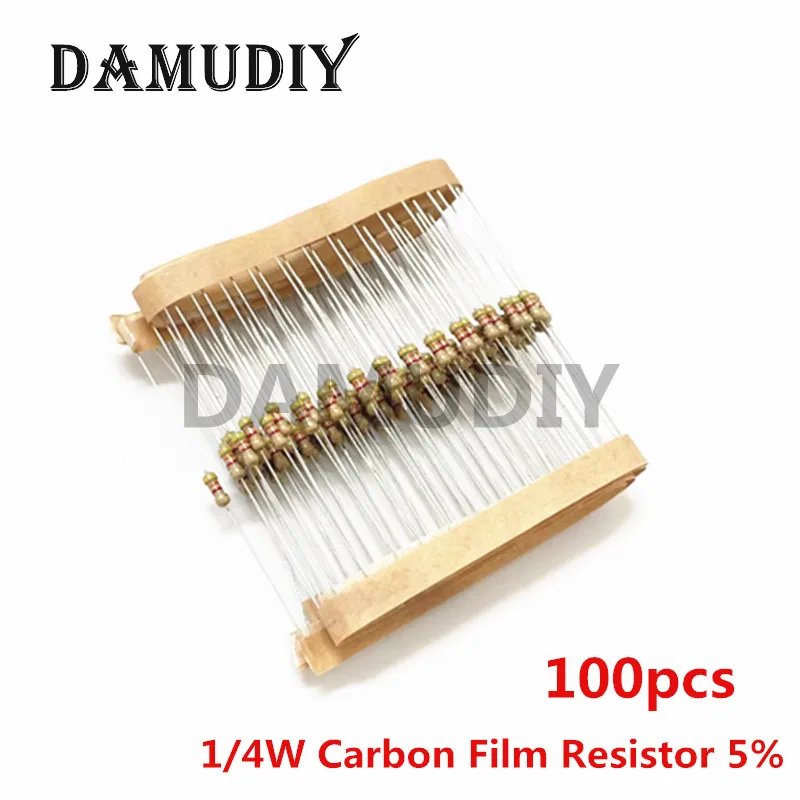 100pcs/lot 1/4W Carbon Film Resistor 5% 1R-10M 0R 10R 22R 47R 100R 220R 470R 1K 3.3K 10K 47K 100K 220K 47 100 150 ohm 0.25W