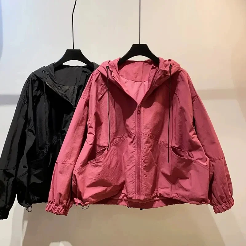 Jackets Women Hooded Summer Sun-proof Zipper Coats Thin Loose See Through Outerwear Breathable Outwear Lightweight Clothes