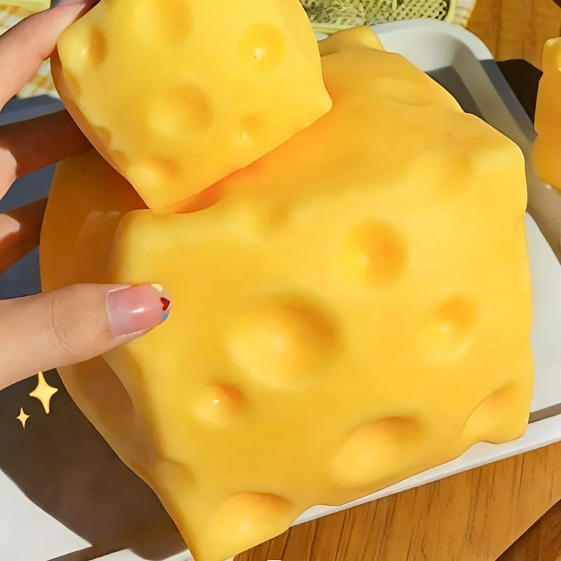Juguete de Queso Gigante de 10CM, Juguete Sensorial de Queso Extra Grande, Bola Antiestrés de Rebote Lento y Moldeable, Regalos Divertidos para Adultos