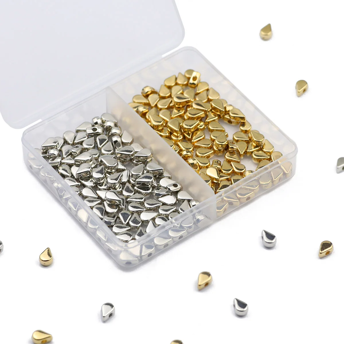 DIY Set Box 200PCS 6MM Water Drop Gold/Silver Plated CCB Spacer Loose Beads For Jewelry Making Bracelets Necklaces Accessories