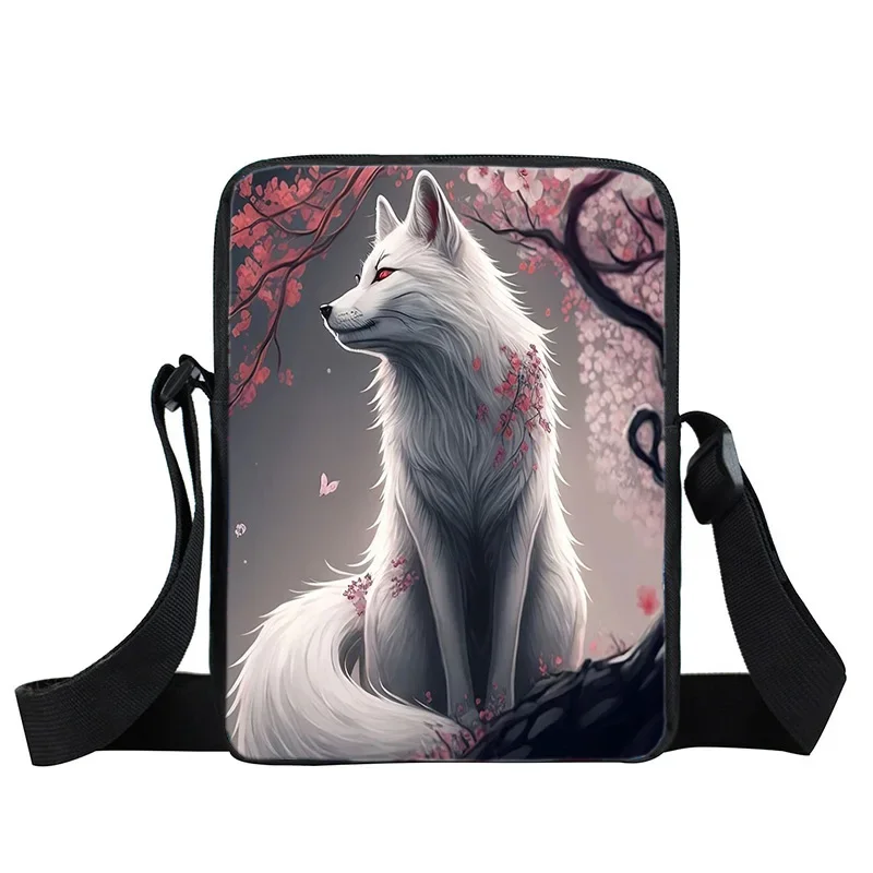 Animal lobo cão impressão digital diy crianças bolsa de ombro estudantes da escola primária saco crossbody menino menina sacos do telefone móvel