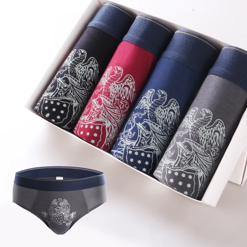

4PCS Men's modal boxer shorts, soft, comfortable, breathable, trendy four-corner briefs.