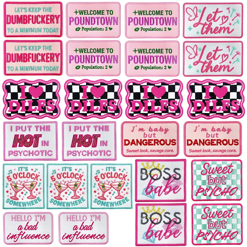 10 pcs/set Wholesale Pink Series Letter Applique Iron On Patches On Clothes Phrase Case Embroidered Patches For Clothing Sticker
