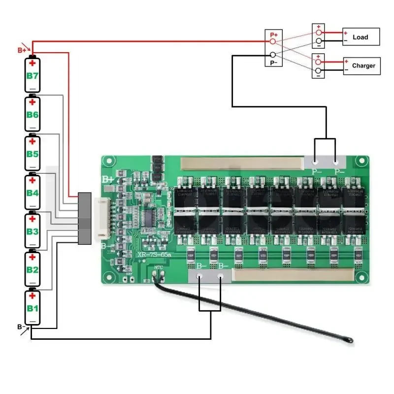 Placa de proteção múltipla com equilíbrio, descarga de carga NTC, 24V 25.9V Terminal, bateria de lítio, BMS 7S, 200A a 15A
