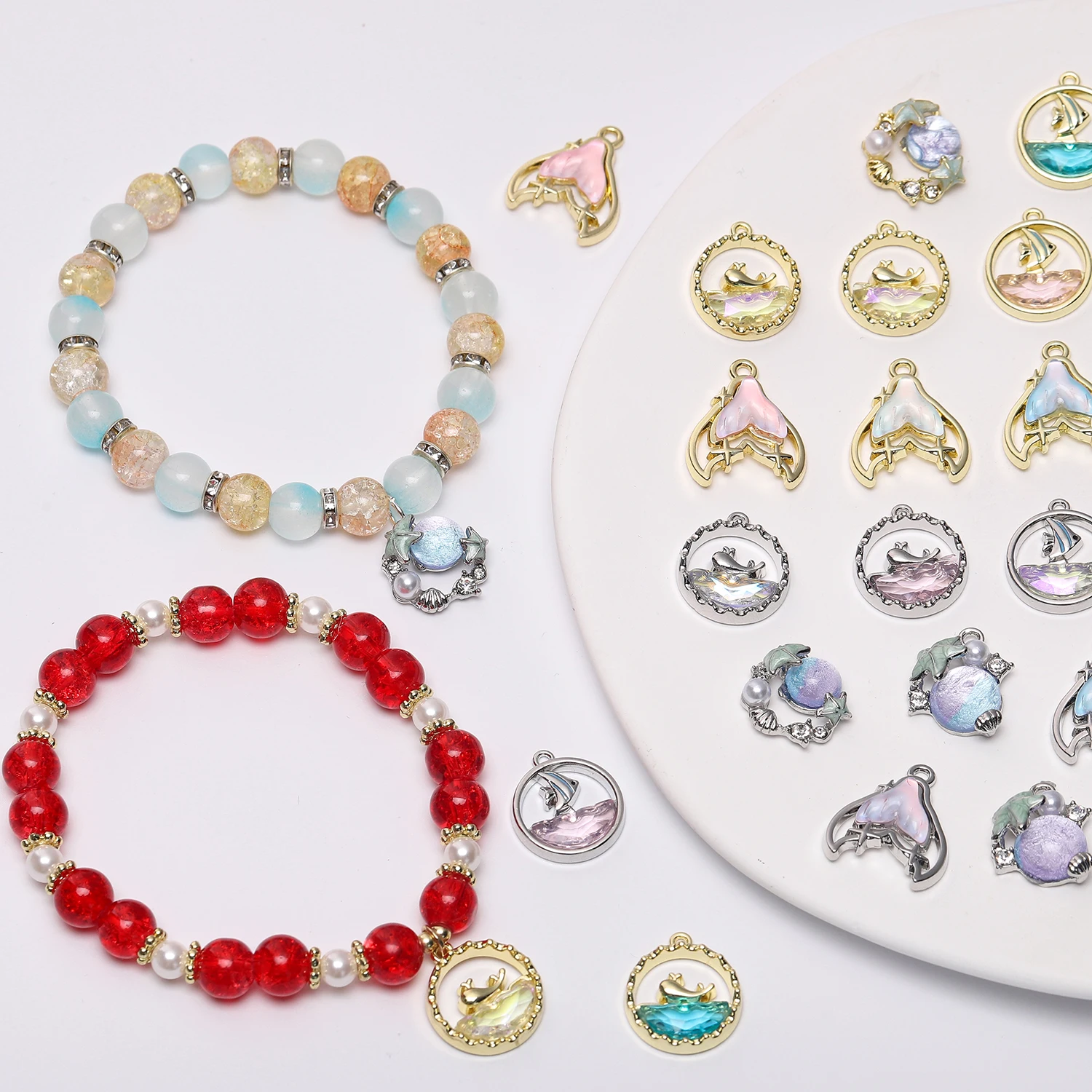 كريستال الخرز الزركون البحرية ذيل السمكة قلادة جالبة للحظ لصنع المجوهرات أقراط قلادة سوار ذاتي الصنع إكسسوارات الديكور سحر