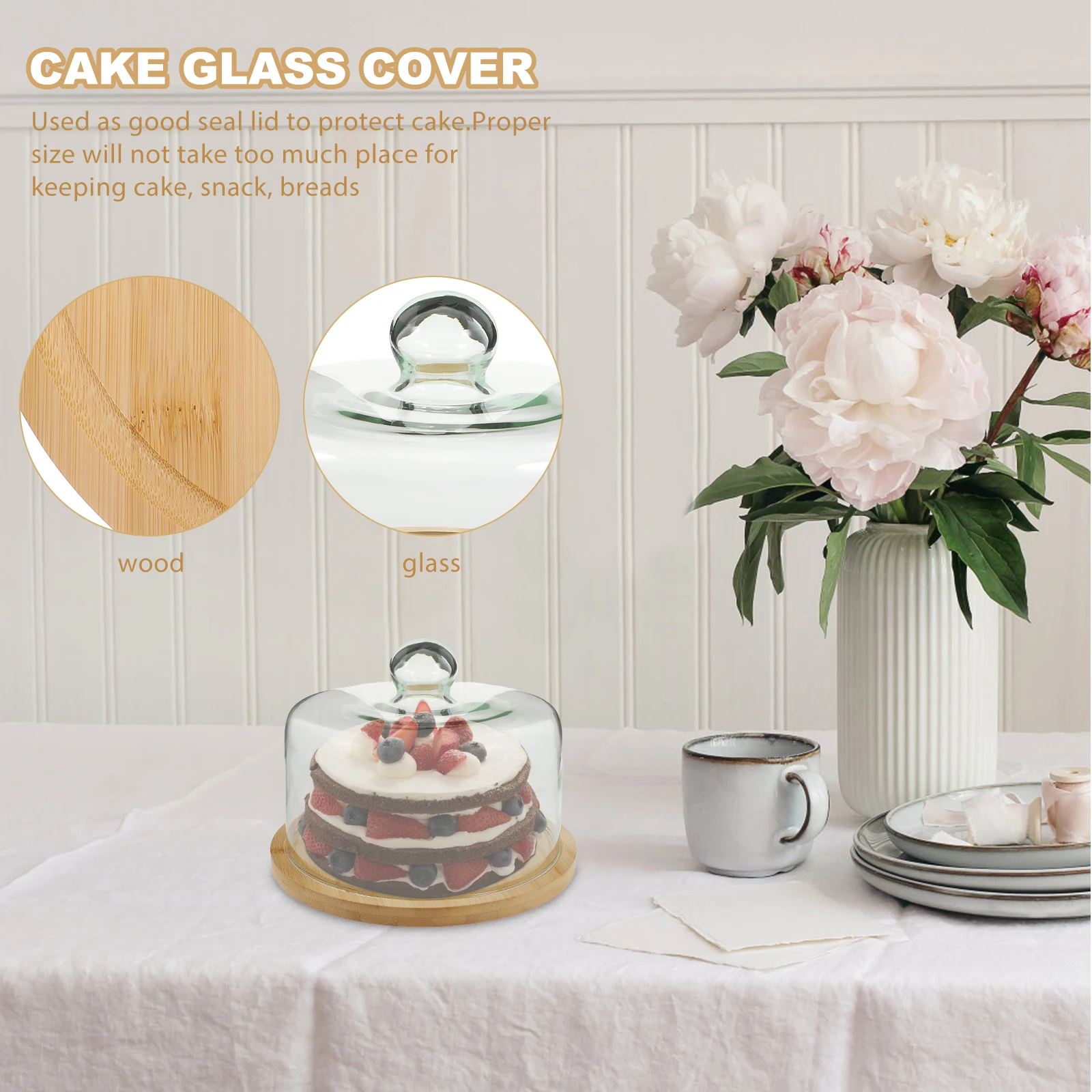 

Cake Glass Transparent Food Cover Protective Dome Marble Tray for Bread Pastry Display Fresh Keeping Food Cover