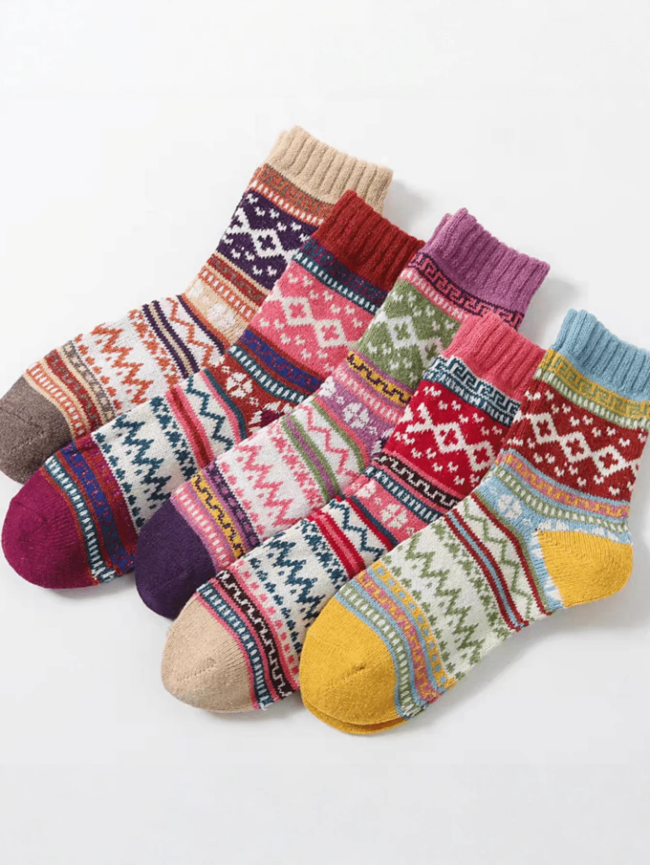 Calcetines de mujer de estilo étnico Retro, calcetines de lana gruesos y cálidos con flores cruzadas, calzado femenino Cultural artístico