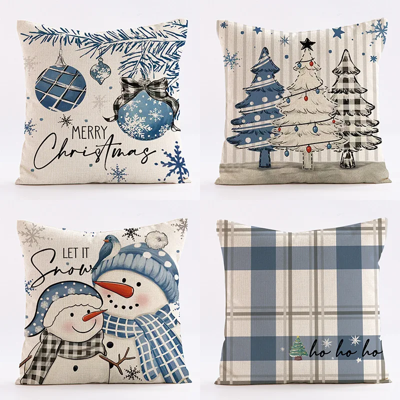 

Cute Cartoon Snowman Cushion Cover Pillowcase Merry Christmas Pillow Case Soft Plush Pillowcase for Room Sofa Christmas Decorati