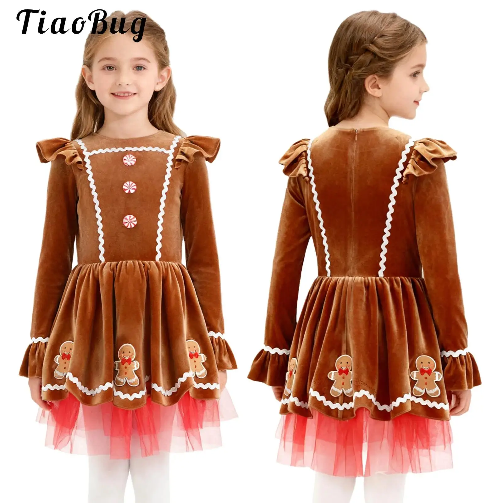 الفتيات الزنجبيل زي لطيف كم طويل المخملية هالوين عيد الميلاد تأثيري فستان رداء رقص الباليه توتو فستان Dancewear