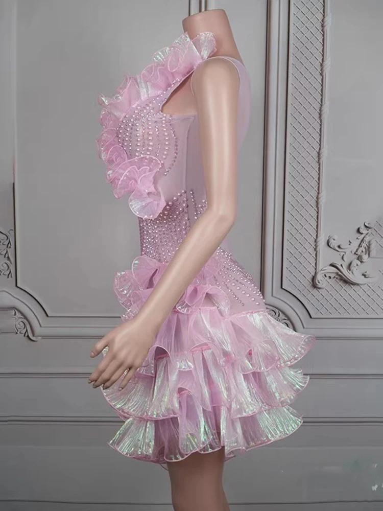 Wysokiej jakości gorący koralik szyfonowa łączenie elastyczna nieregularna spódnica 2025 nowa modna odzież damska