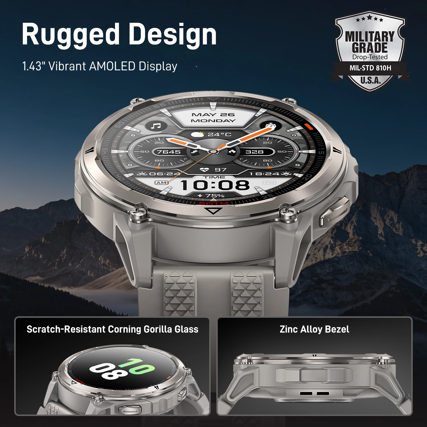 KOSPET ORB 2 Rugged Smartwatch for Men Dual Band GPS L1+L5 AMOLED 1.43