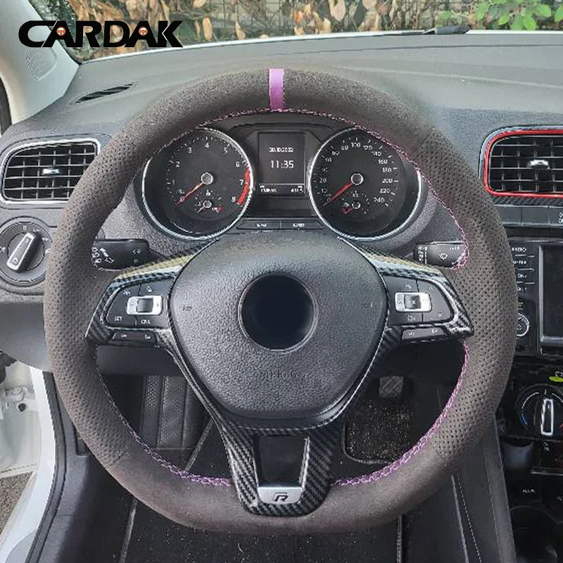 CARDAK IY Black Suede Car Steering Wheel Cover For Volkswagen VW Golf 7 Mk7 New Polo Passat B8 Tiguan Sharan Jetta