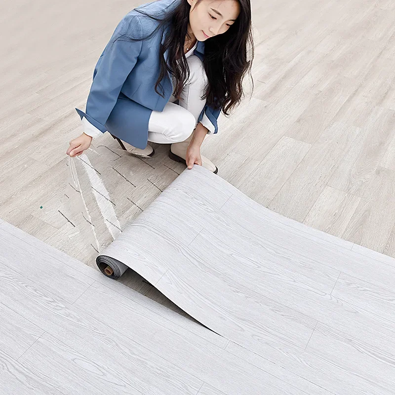 Vinyl Flooring Roll Wood Grain Self Adhesive Floor Tiles Sticker Waterproof Bedroom Living Room Office Balcony Floor Stickers