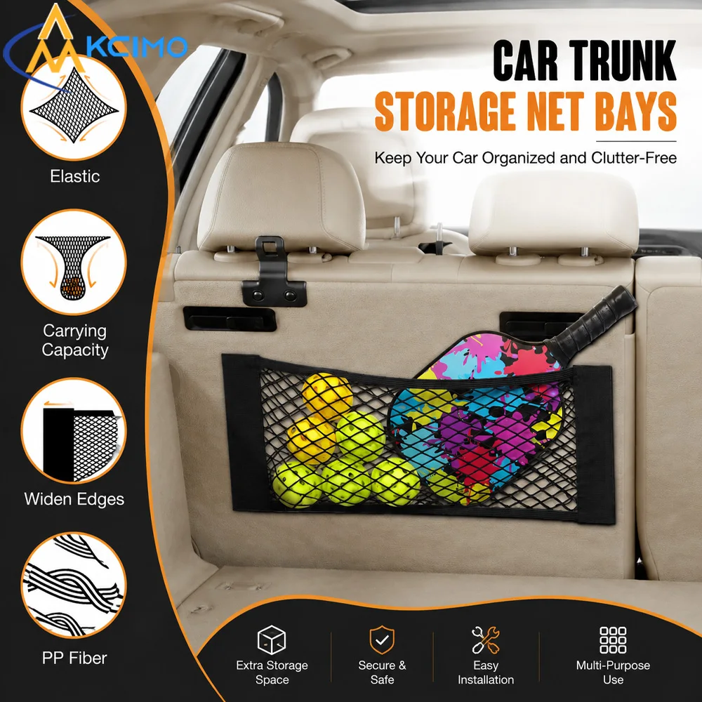 1Pc Car Elastic Trunk Storage Mesh Net, Universal Rear Seat Back Cargo Organizer Pocket, Auto Interior Storage Net Bag