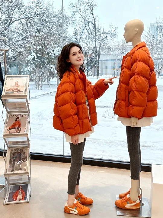

2025 Autumn Winter New Sle Ultra-Thiened Cotton Jaet ort Warm Orange Outerwear Korean Sle Commute Loose Fit Zipper