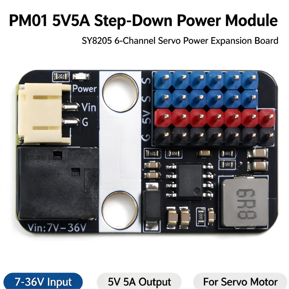PM01 5V5A Step‑Down Power Module SY8205 7‑36V to 5V 5A 6‑Channel GVS Servo Power Expansion Board PH2.0 DC Jack For Robotic Arm