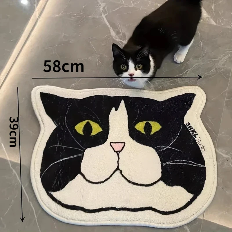 VIKAMA Fluffy Cartoon Cat Face Rug Non-Skid Stain Resistant Durable Washable Absorbent Floor Mat for Entryway Nursery Bedroom