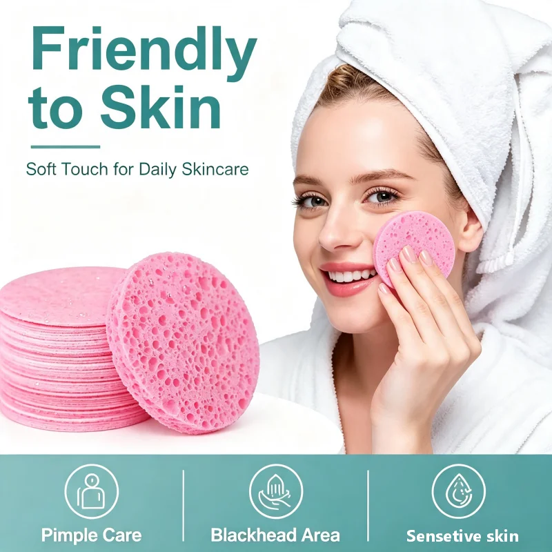 10PCS Compress Face Wash Puff Natural Wood Pulp Sponge Wash Puff Foaming Face Cosmetic Puff Face Cleansing Sponge