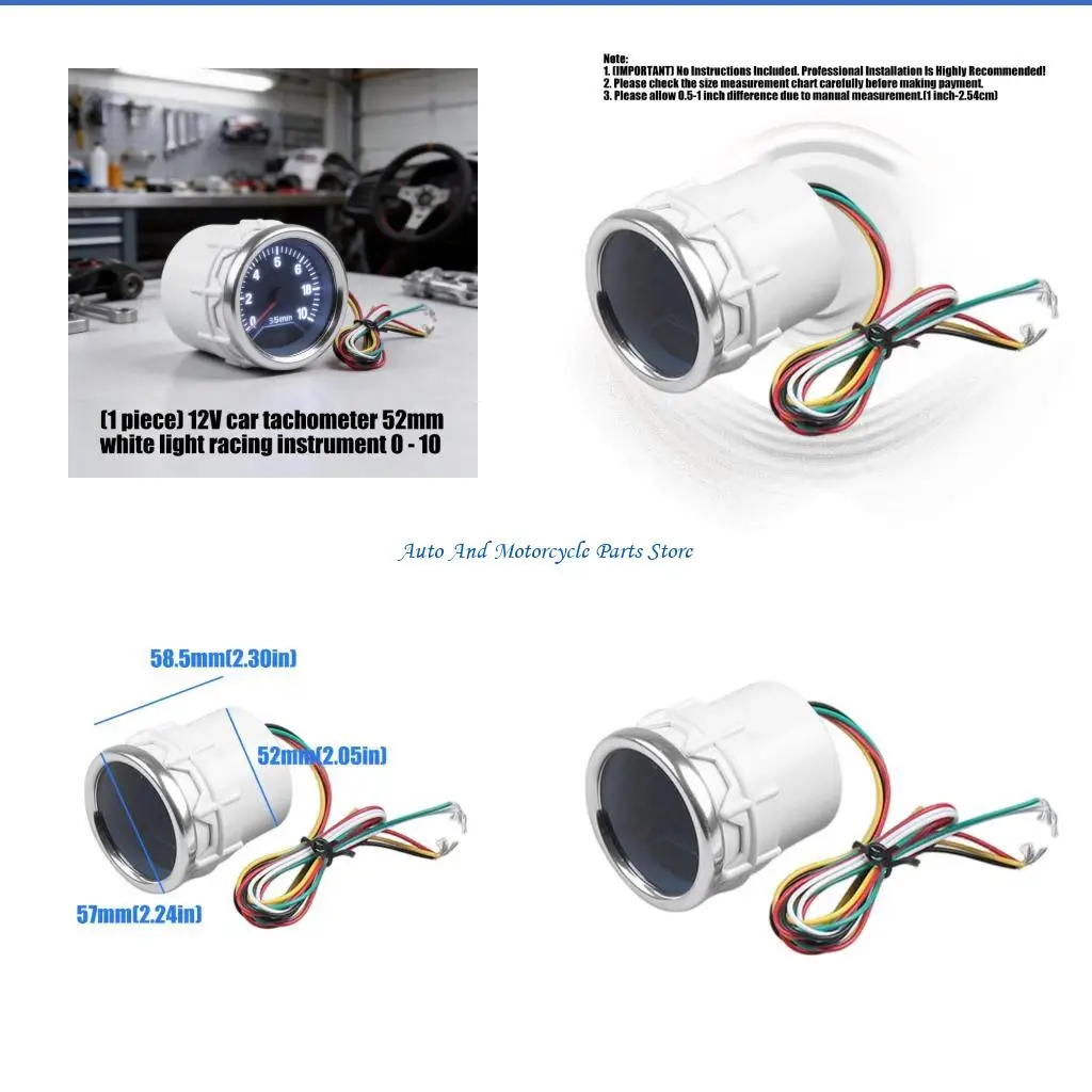P9FD Modern 52mm Speed Monitor White LED 0 To 10000 For Vehicle Upgrades