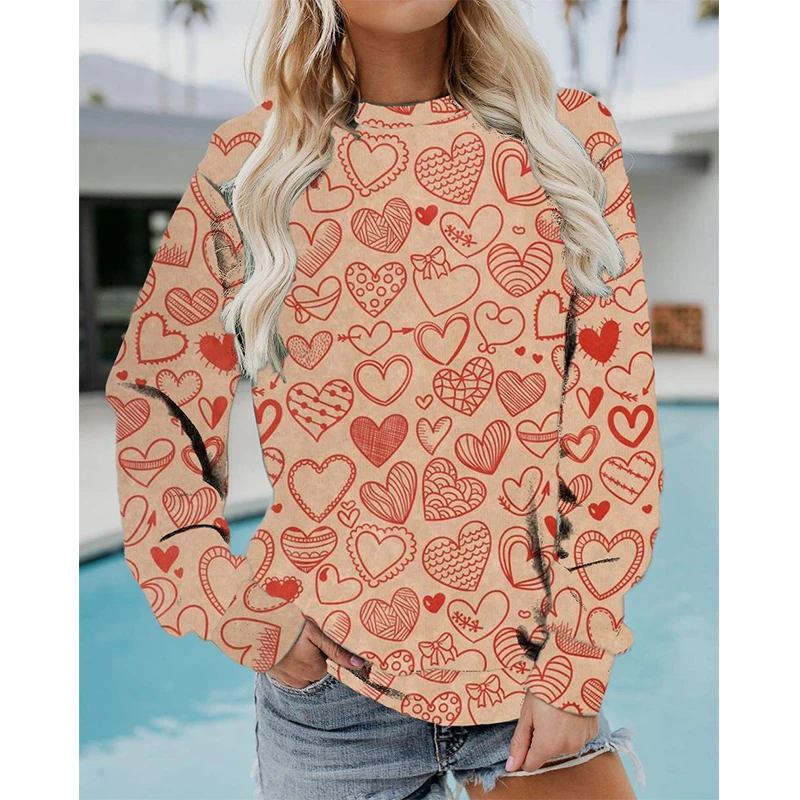 Colorful Heart Pattern Graffiti Art Love 3D Print Sweatshirts Women Long Sleeve Hoodies Streetwear Pullovers Top Female Clothing