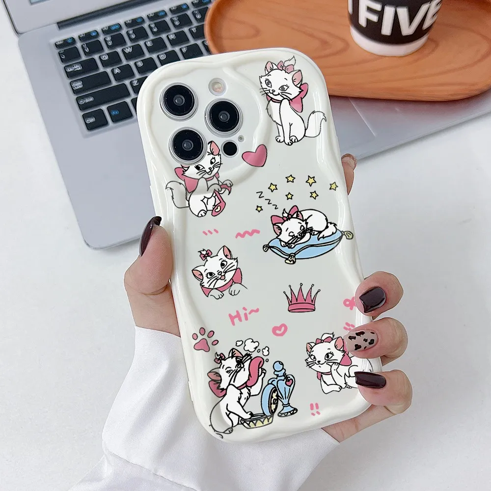 Marie Cat Phone Case for Vivo Y50 Y36 Y35 Y30 Y28 Y22 Y21 Y20 Y19s V40 Lite V30 V30e V23 S12 4G 5G 3D Creamy Wave Soft Cover