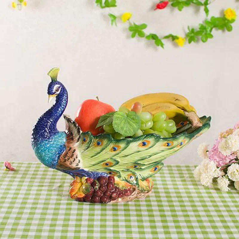 Peacock decoration Continental pastoral ceramic plate Home living room coffee table fruit bowl dried  lo831246