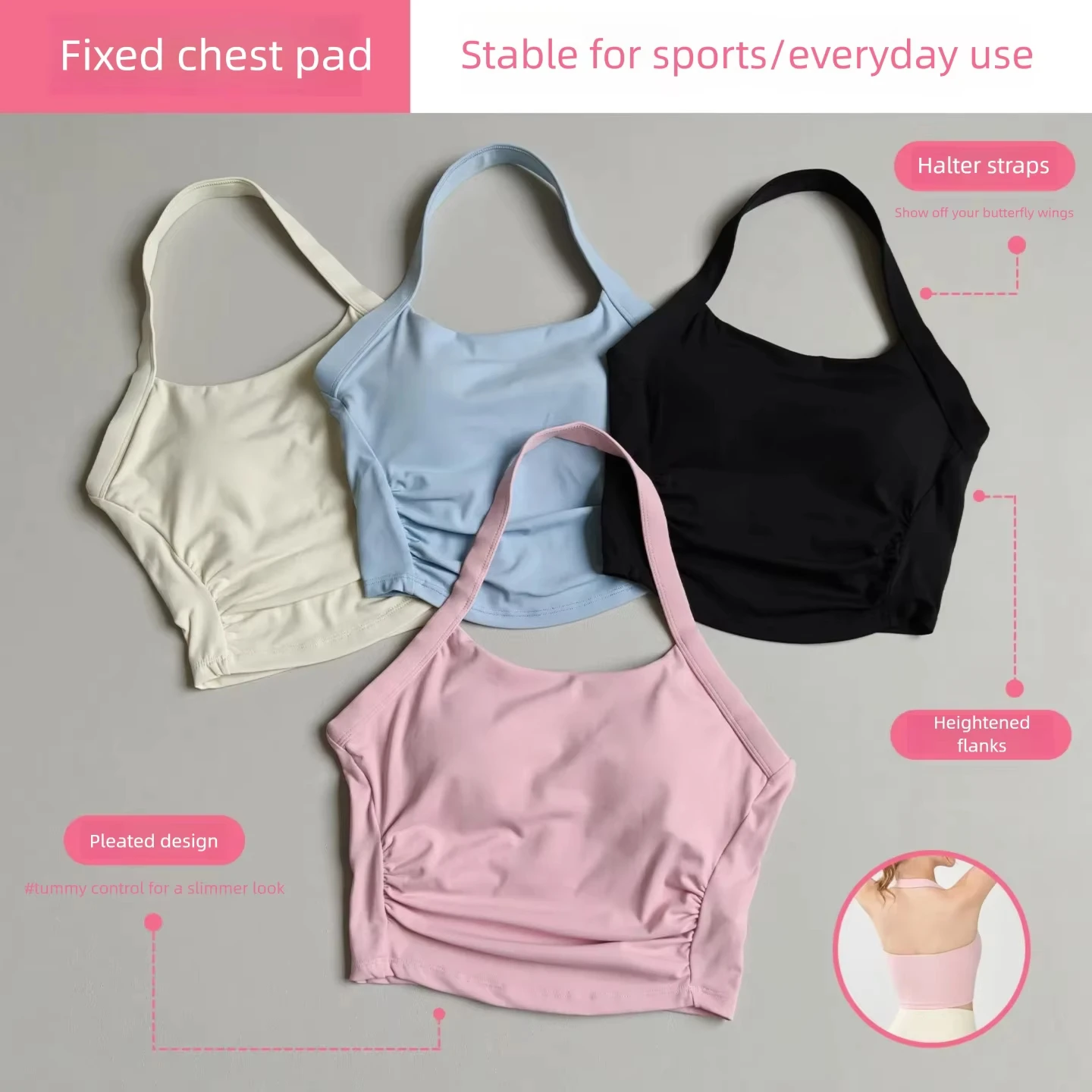 Women's Halter Neck Yoga Vest with Chest Pad to Collect Secondary Breasts, High-intensity Sports Bra Fitness Bra Pilates Top