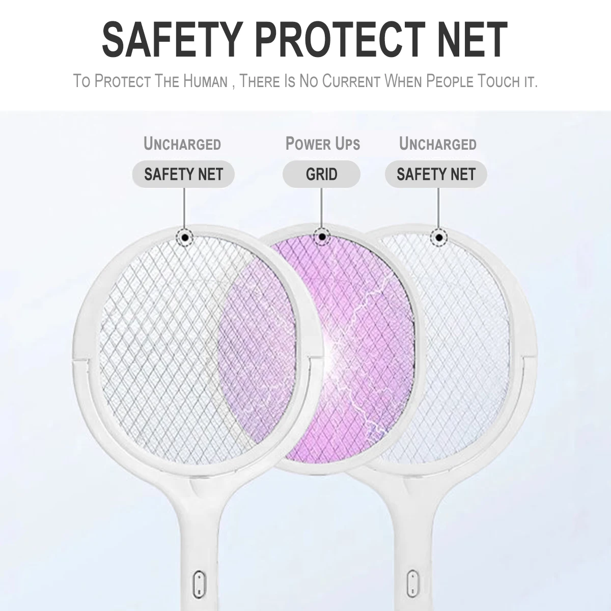 90 Degree Rotatable Electric Fly Swatter Lamp Electric shocker Rechargeable Fly Zapper Racket USB Charging Mosquito Fly Killer