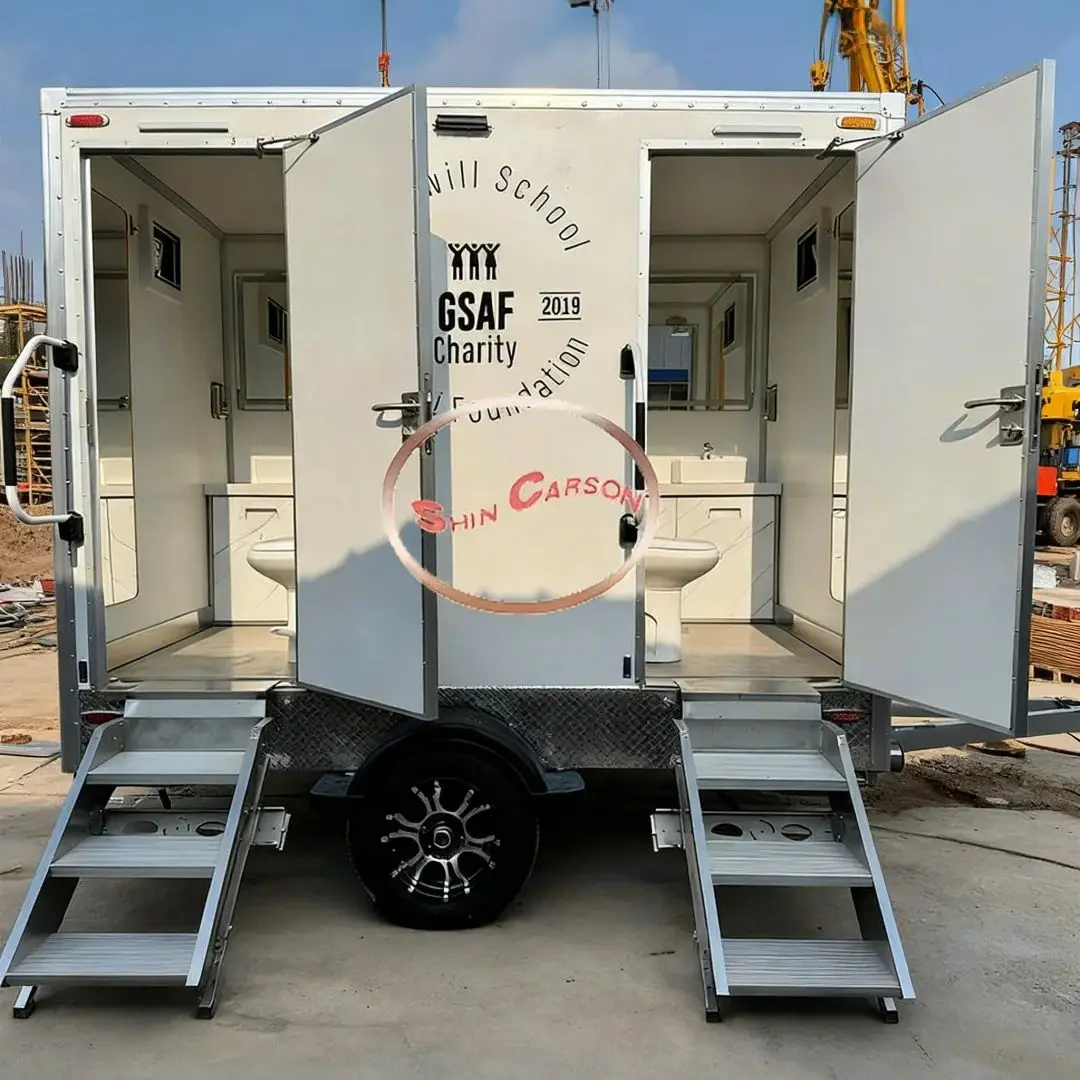 Durable Towed Outdoor Portable Toilet Trailer Restroom with Flush Tank for Events Construction Camping Sites