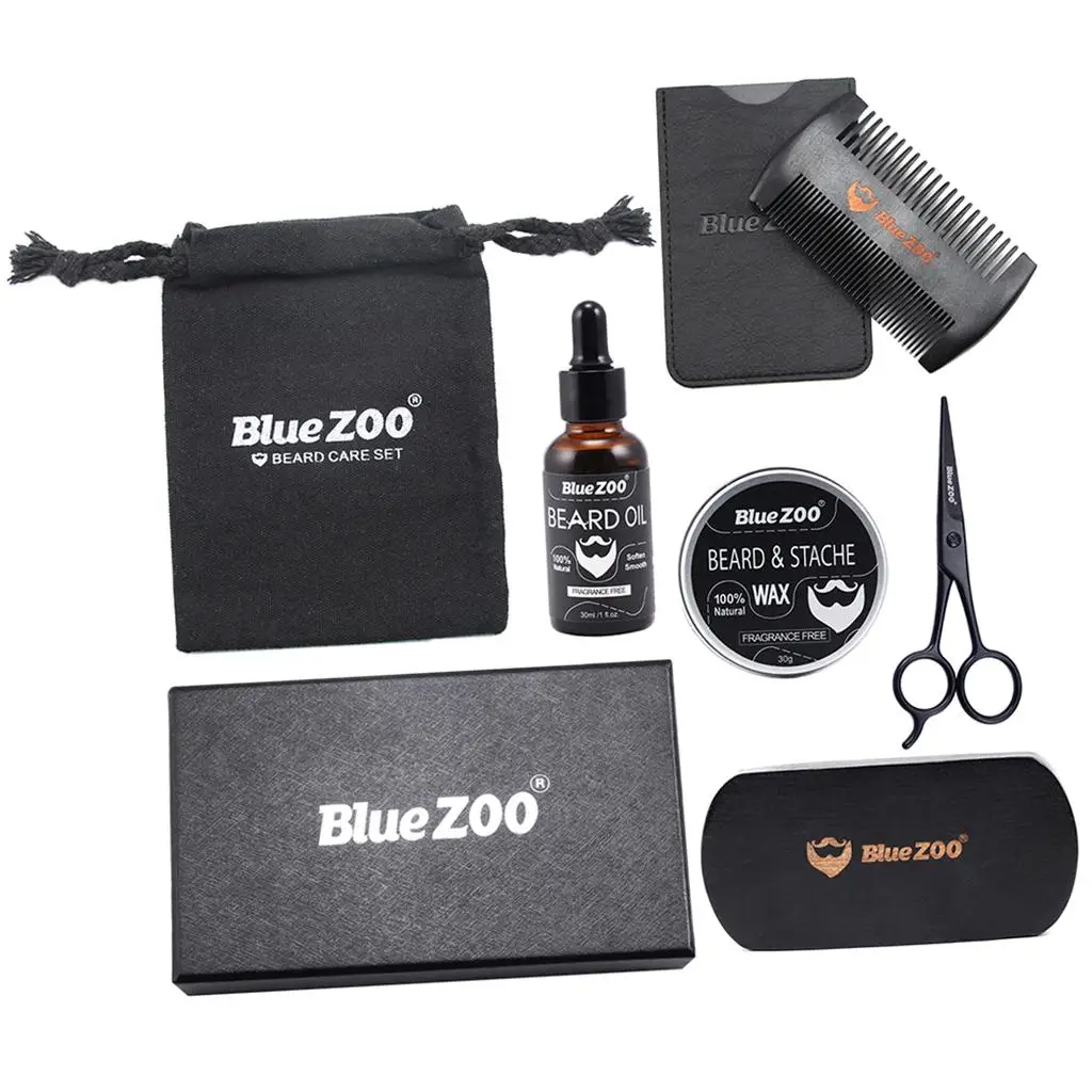 7 قطع الرجال الاستمالة اللحية بلسم النفط الشمع الشارب فرشاة مشط مقص