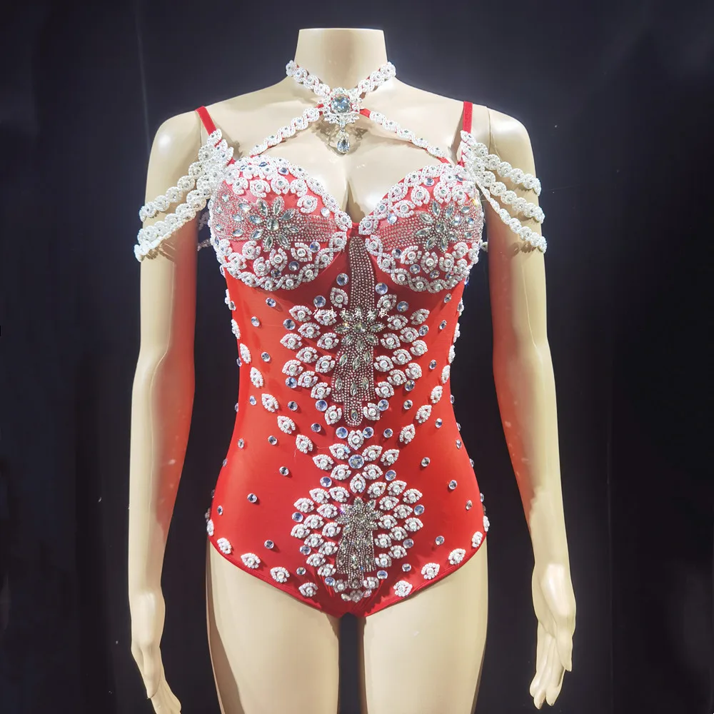 

Sparkly Crystal Rhinestones Bodysuit Nightclub Sexy Transparent Leotard Stage Wear Singer Dancer Stage Performance Dance Costume