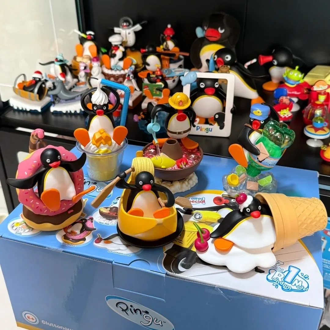 

Anime Pingu Greedy Goose Series Blind Box Pinga Pingu Robby Figure Egg Doll Desktop Ornament Penguin Family Action Figure