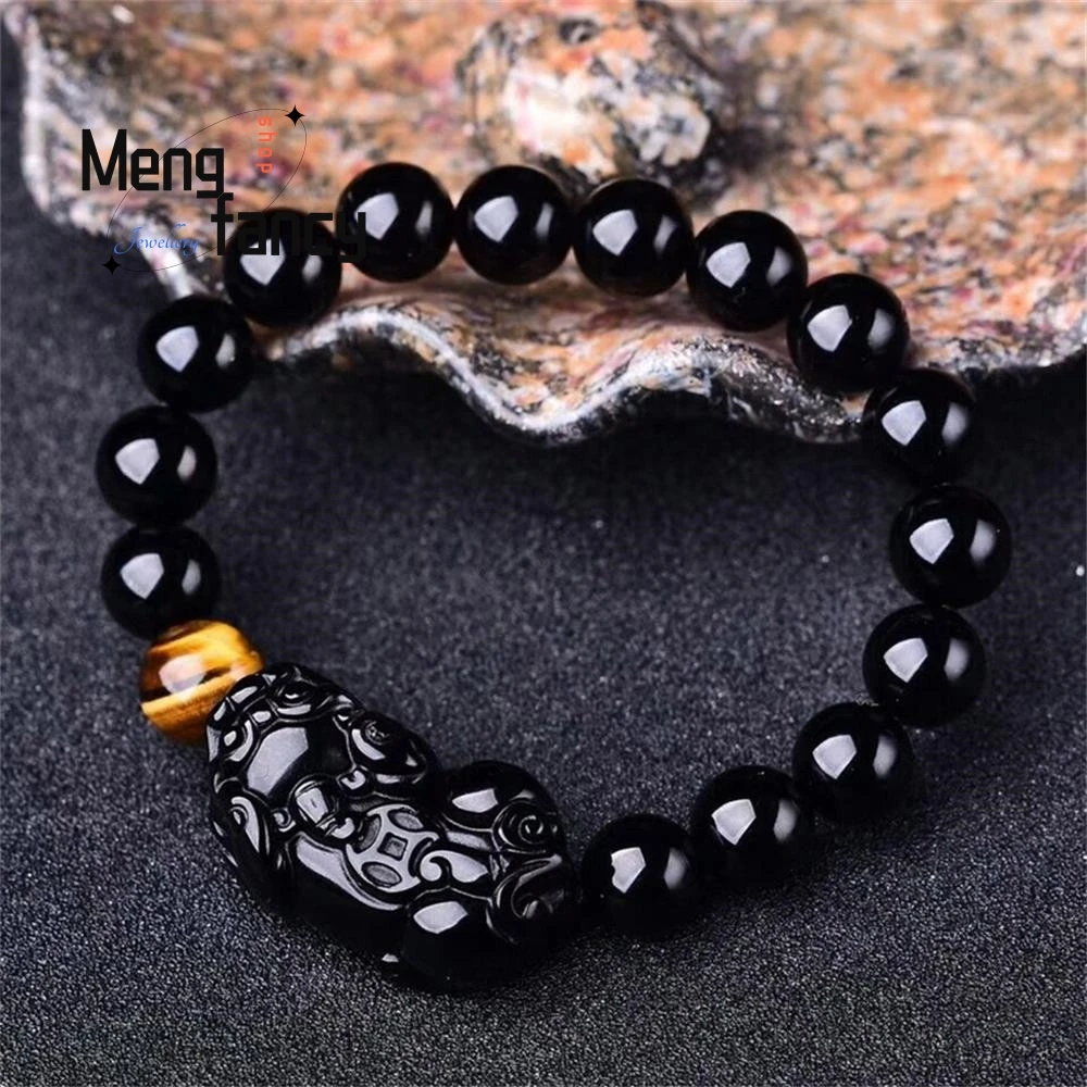 

Natural Obsidian PI Xiu Yellow Tiger Eye Stone Hand String Charms Luxury Fine Jewelry Personalized Bracelet Best Selling Beaded
