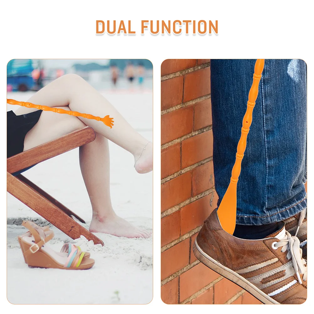 2 pezzi grattaschiena lungo calzascarpe in plastica bifacciale multifunzionale manico lungo aiutante per scarpe grattaschiena portatile