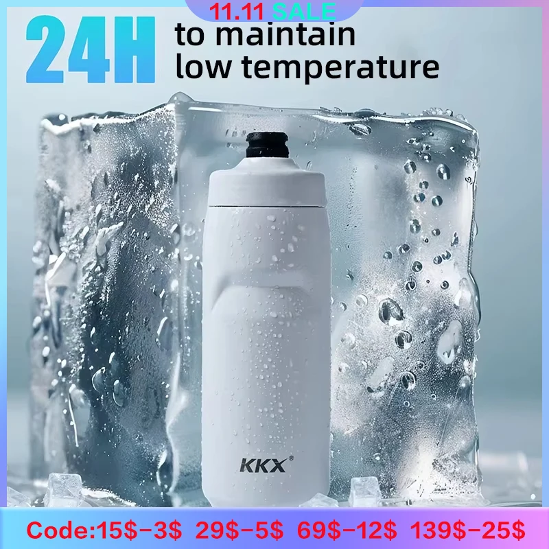 

KKX 6 Layer Warm Insulated Cycling Water Bottle 550ML Portable MTB Road Bike Vacuum Stainless Steel Bicycle Bottle Accessories