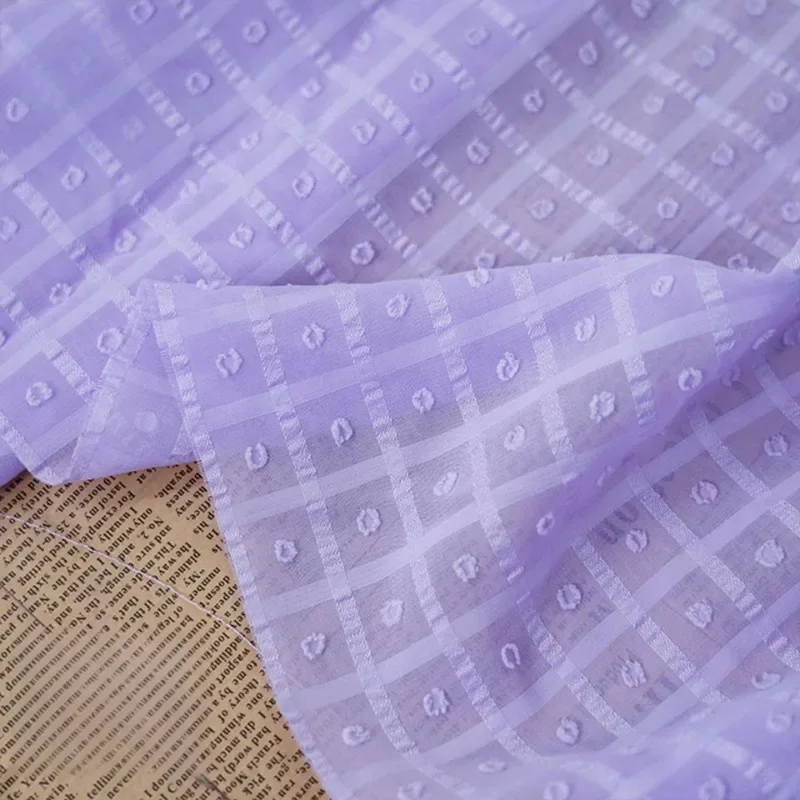 

Sheer Purple Chiffon Fabric with Dotted Floral and Plaid for Dress and Blouse Sewing Accessories