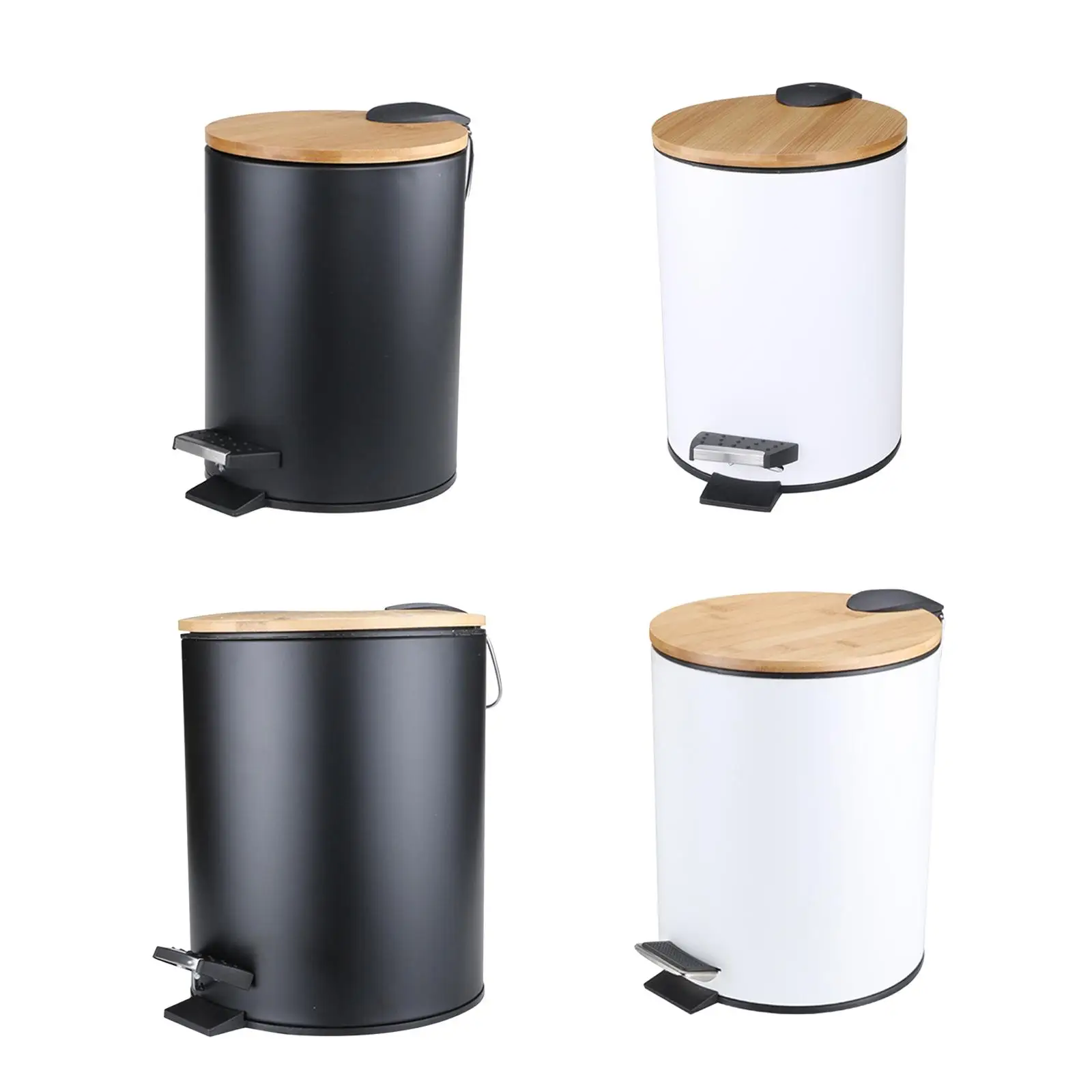 Step Trash Can Removable Liner Bucket with Bamboo Lid for Office Bathroom