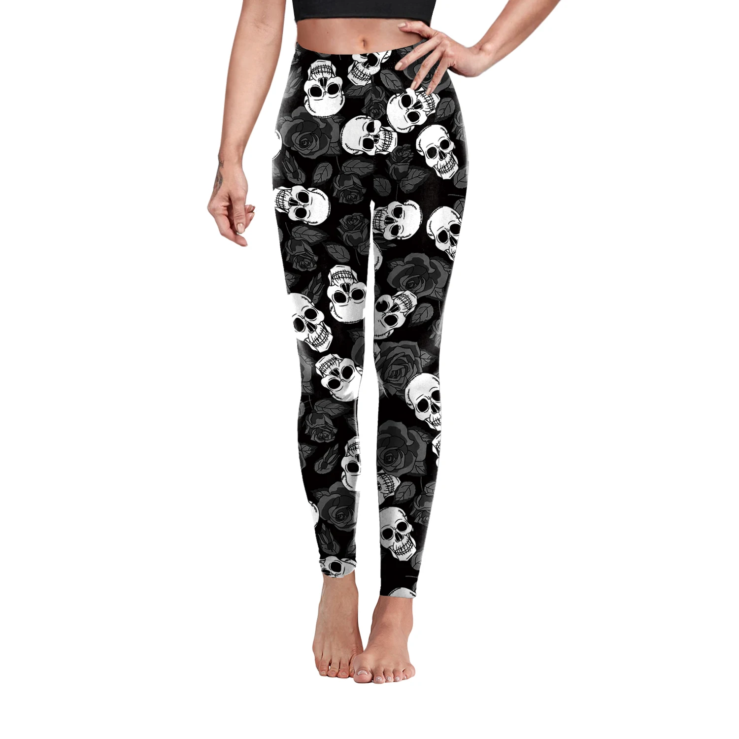 Vestido de Halloween para mujer, Leggings deportivos informales, pantalones de Yoga para Fitness, divertidos Leggings con estampado de calavera de murciélagos en 3D, Pantalones de moda para mujer