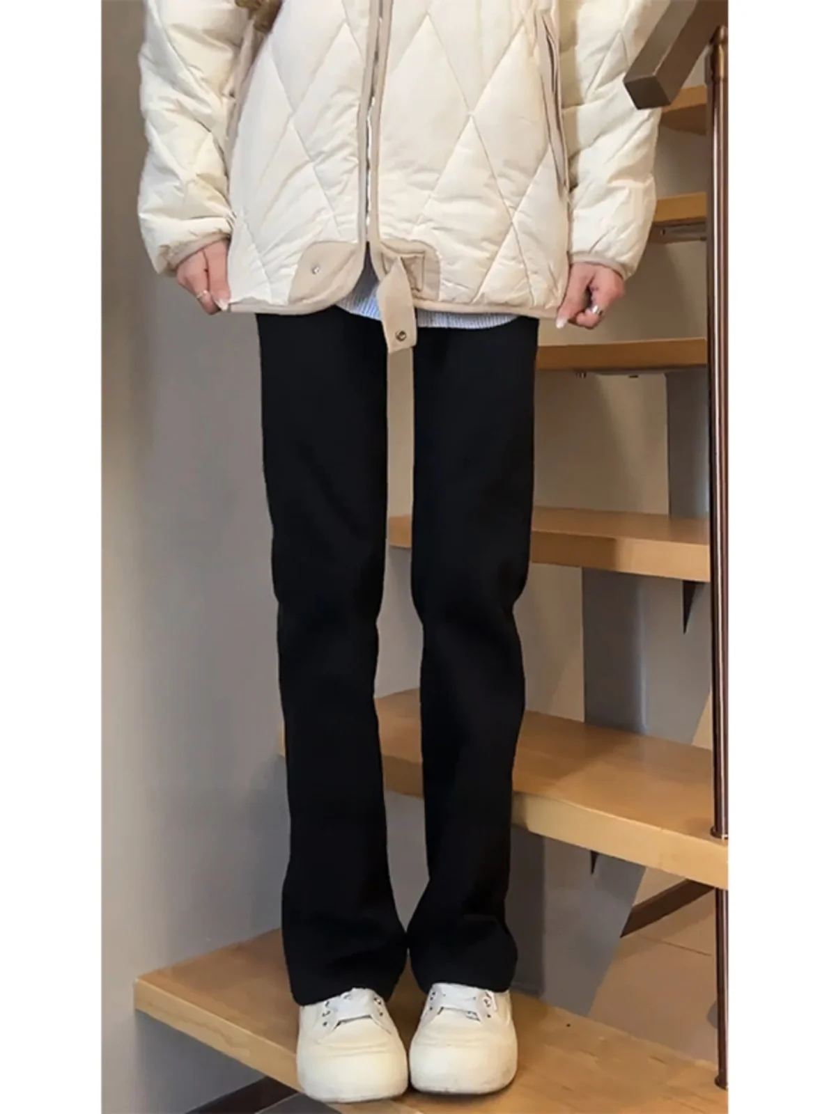 

Men's Bla Straight Leg Jeans Fce Lined Warm Autumn Winter Sle Cleanfit Slimming OOTD Casual Long Pants Youth Faion