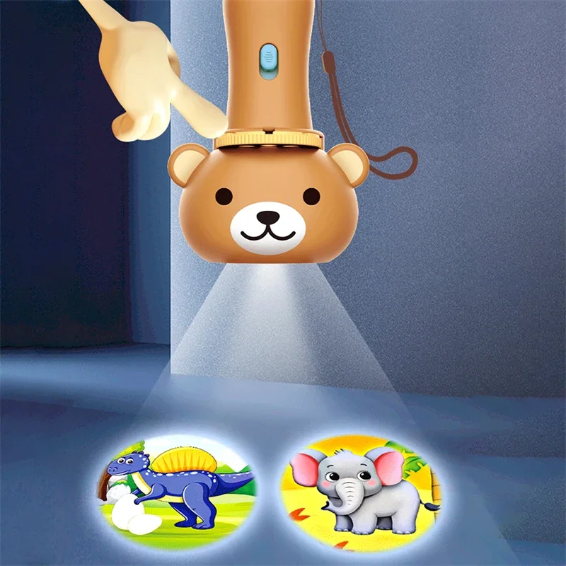 Urso de dormir iluminar brinquedos para bebê, desenhos animados bonitos, crianças lanterna, projetor, tocha lâmpada, brinquedo de educação precoce, meninas