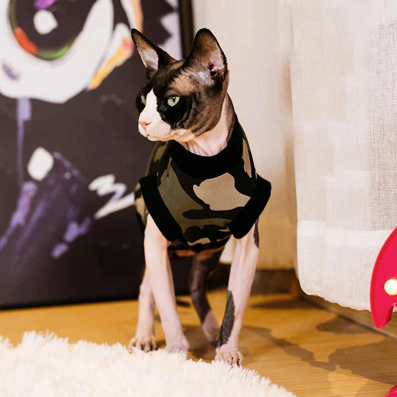 Camouflage Pattern Pet Dress Sphynx Hairless Cat Clothes for Cat Devon Rex Conis Cat Costume Kitten Outfits Sphynx Cat Dress