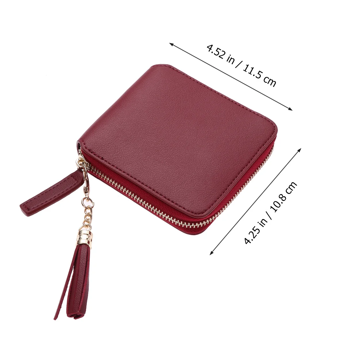 Short Wallet For Pu Compact Clutch 10X10.5X2.1Cm Wine Red Lightweight Daily Use Chic Purse Fashion Women