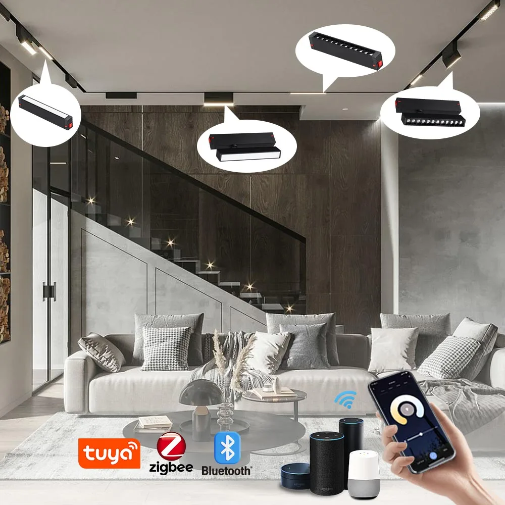 DC90V-265V Surface Suspension Recessed Track Rail Magnet LED Linear Flood Spot Lighting Dimmable COB Magnetic Track Light System
