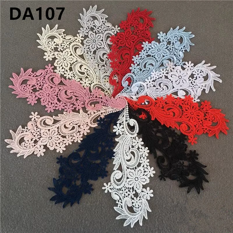 HOT 1pair Fluorescent colorful Floral Lace Fabric Sewing Wedding Dress Applique Lace patch/mixed batch DA107