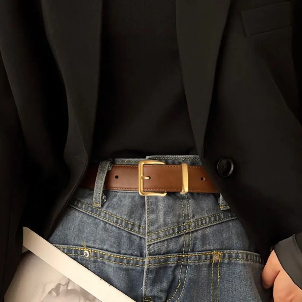 調節可能なファッションレザーベルトソリッドカラー調節可能なウエストバンドベルト薄い金属バックル装飾ベルトジーンズ